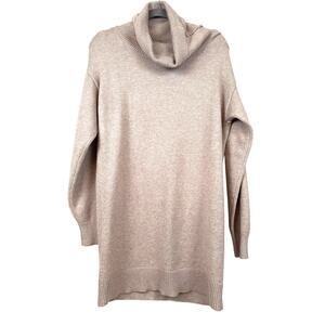 Raya Womens S Beige Cowl Neck Tunic Sweater Mini Dress Long Sleeve Cozy Knit NEW